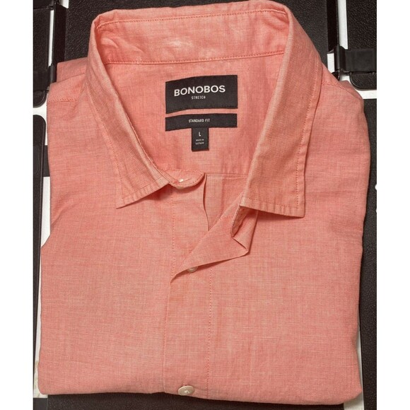 Bonobos Button Up Shirt Mens Large Pink Short Sleeve Stretch Standard Fit 128054 - Picture 4 of 6